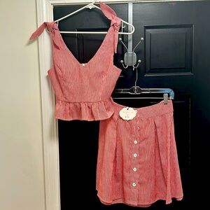 Adorable red & white 2-piece top & skirt set, size S